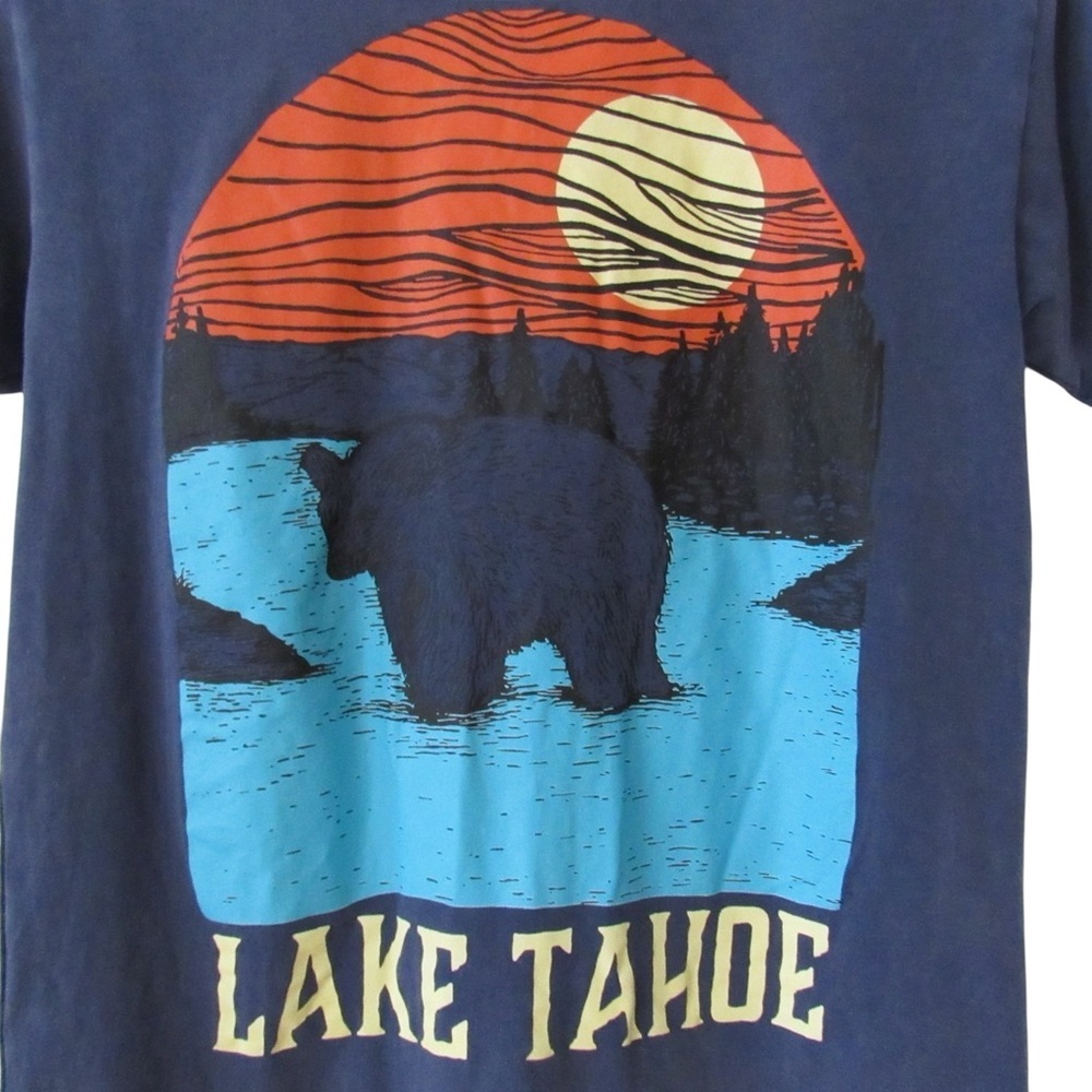 Lake Tahoe Tee Womens Small Blue Short Sleeves Crewneck Bear Sunset Outdoor Trip - Picture 6 of 8